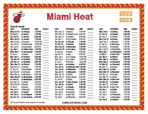 Miami Heat Schedule 2022 Printable